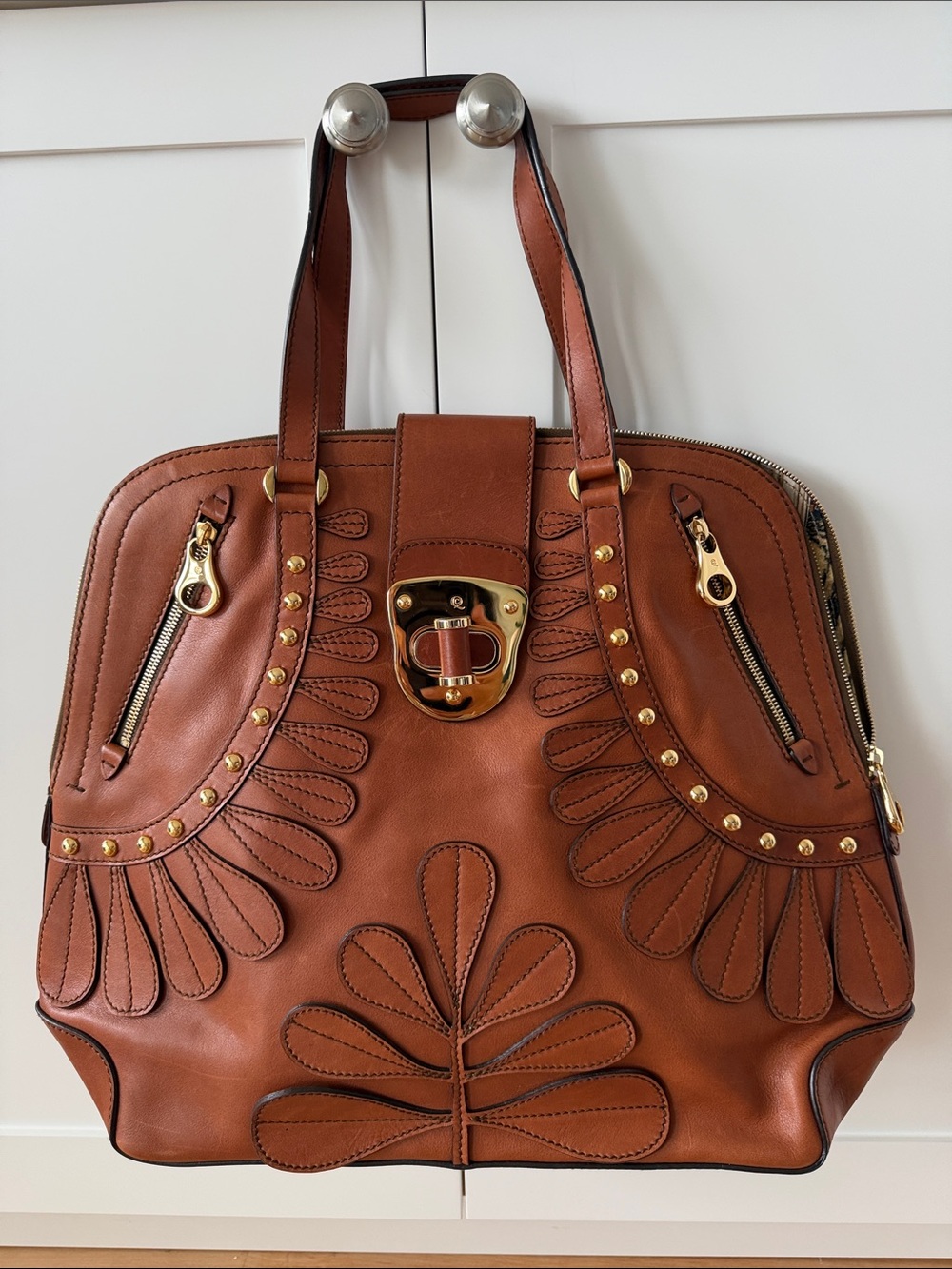 Alexander McQueen Tan Leather Shoulder Bag with Gold Hardware